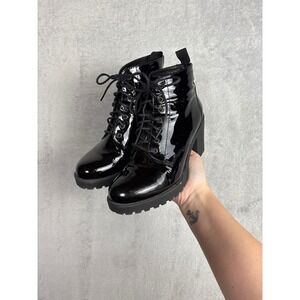 Vagabond Shoemakers Black Patent Leather Lace Up Chunky Heel Combat Boots Size 7